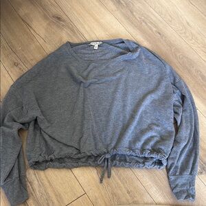 Express Gray Cropped Tie Front Long Sleeve Sweatshirt